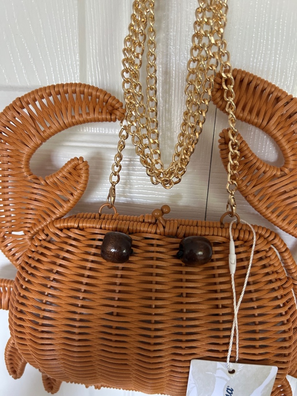 Crab Wicker Shoulder Bag in Cognac Brown - Picture 2 of 8